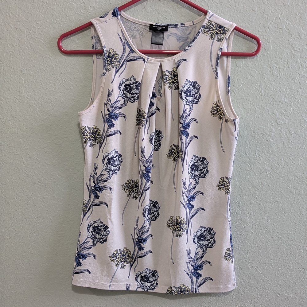 Ann Taylor Blue Gray Fitted Pleated Tank Top